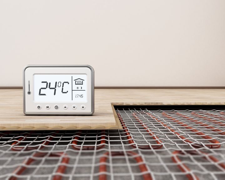 A thermostat sitting on a wooden floor in Southampton.
